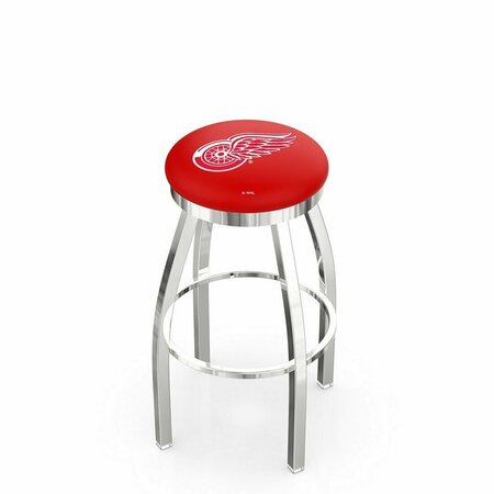 HOLLAND BAR STOOL CO 36" Chrome Detroit Red Wings Swivel Bar Stool, Accent Ring L8C2C36DetRed